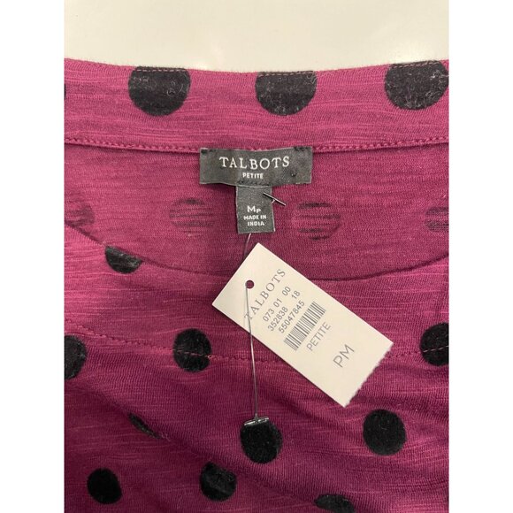 Talbots NWT Pullover Long Sleeve Purple Shirt Medium Petite Black Velvet Dot - Picture 3 of 6